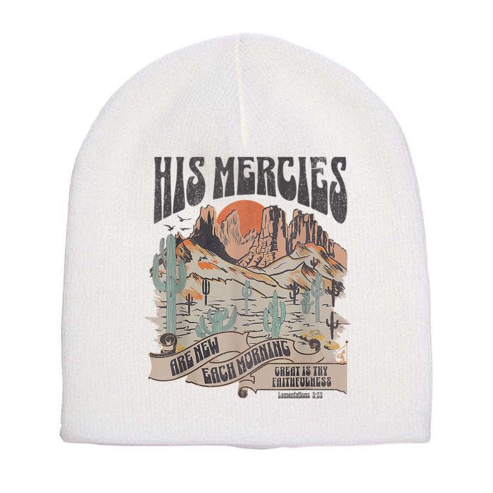 Boho Christian Jesus Apparel Faith Based His Mercies Are New Short Acrylic Beanie