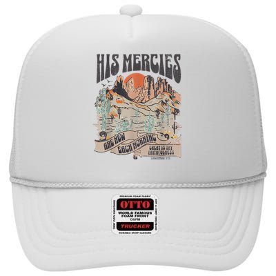 Boho Christian Jesus Faith Based His Mercies Are New High Crown Mesh Back Trucker Hat