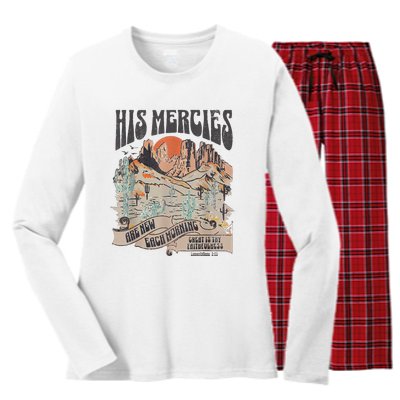 Boho Christian Jesus Faith Based His Mercies Are New Women's Long Sleeve Flannel Pajama Set 