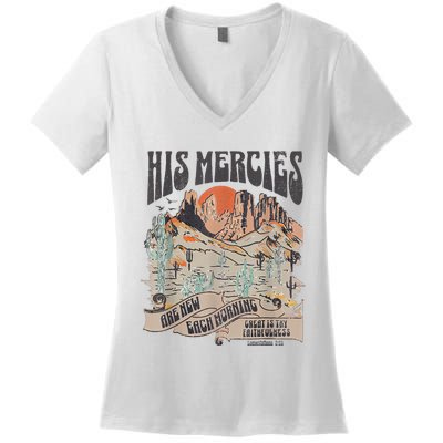 Boho Christian Jesus Faith Based His Mercies Are New Women's V-Neck T-Shirt