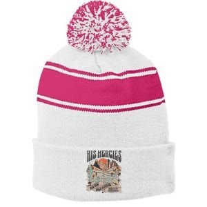 Boho Christian Jesus Apparel Faith Based His Mercies Are New Stripe Pom Pom Beanie