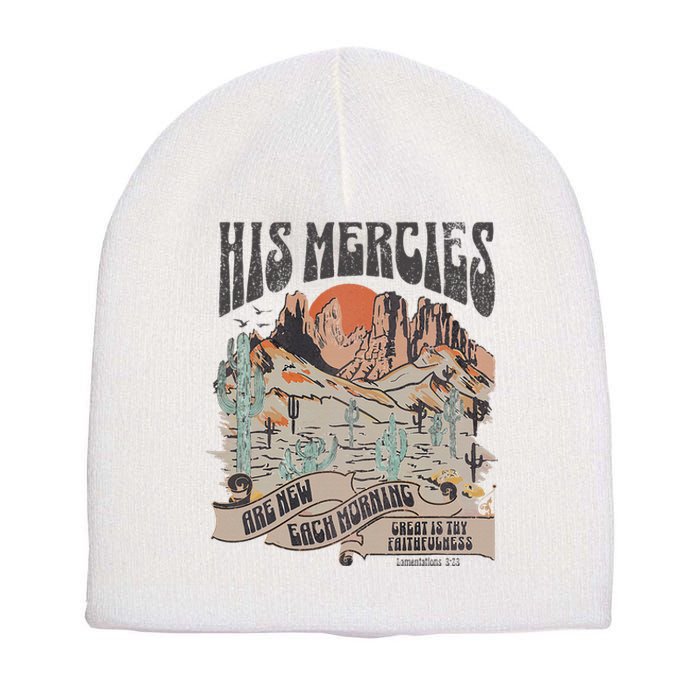 Boho Christian Jesus Apparel Faith Based His Mercies Are New Short Acrylic Beanie