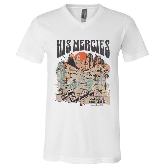 Boho Christian Jesus Faith Based His Mercies Are New V-Neck T-Shirt