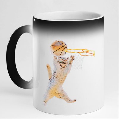 Basketball Cat Jump Shot Funny Cat Sports Fan Pet Lovers 11oz Black Color Changing Mug