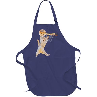 Basketball Cat Jump Shot Funny Cat Sports Fan Pet Lovers Full-Length Apron With Pockets