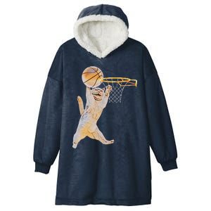 Basketball Cat Jump Shot Funny Cat Sports Fan Pet Lovers Hooded Wearable Blanket