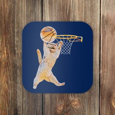 Basketball Cat Jump Shot Funny Cat Sports Fan Pet Lovers Coaster