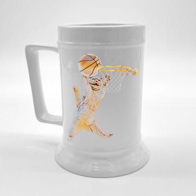 Basketball Cat Jump Shot Funny Cat Sports Fan Pet Lovers Beer Stein