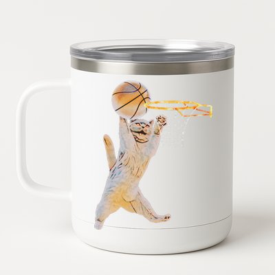 Basketball Cat Jump Shot Funny Cat Sports Fan Pet Lovers 12 oz Stainless Steel Tumbler Cup