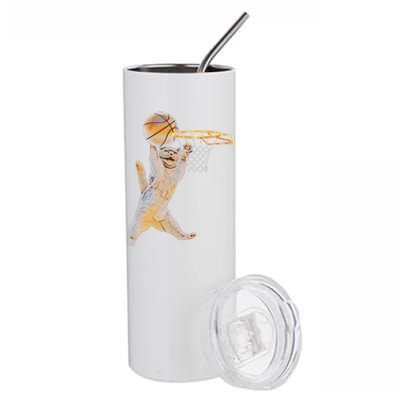 Basketball Cat Jump Shot Funny Cat Sports Fan Pet Lovers Stainless Steel Tumbler