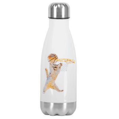 Basketball Cat Jump Shot Funny Cat Sports Fan Pet Lovers Stainless Steel Insulated Water Bottle