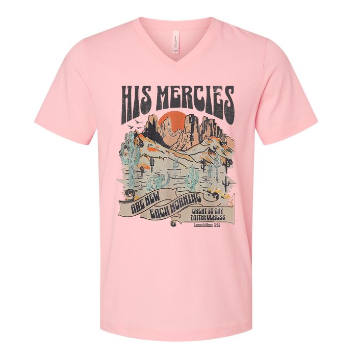 Boho Christian Jesus Faith Based His Mercies Are New V-Neck T-Shirt