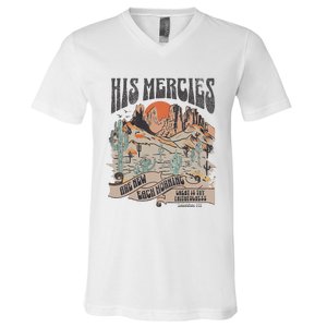 Boho Christian Jesus Apparel Faith Based His Mercies Are New V-Neck T-Shirt