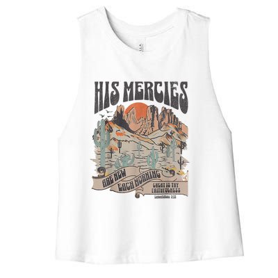 Boho Christian Jesus Apparel Faith Based His Mercies Are New Women's Racerback Cropped Tank