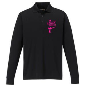 Breast Cancer Just Cure It Performance Long Sleeve Polo