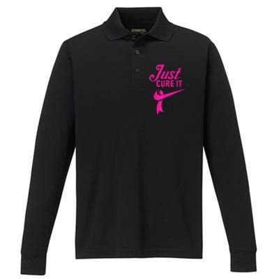 Breast Cancer Just Cure It Performance Long Sleeve Polo