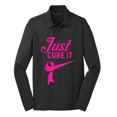 Breast Cancer Just Cure It Silk Touch Performance Long Sleeve Polo