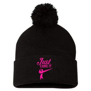 Breast Cancer Just Cure It Pom Pom 12in Knit Beanie