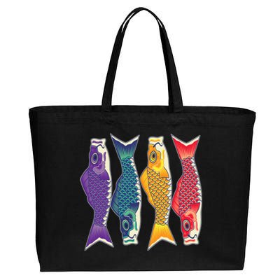 Bright Colorful Japanese Koi Carp Fish Cotton Canvas Jumbo Tote