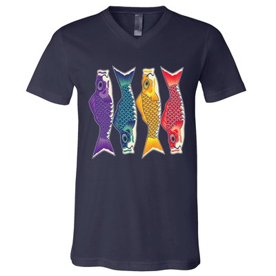Bright Colorful Japanese Koi Carp Fish V-Neck T-Shirt