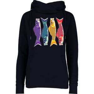 Bright Colorful Japanese Koi Carp Fish Womens Funnel Neck Pullover Hood