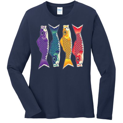 Bright Colorful Japanese Koi Carp Fish Ladies Long Sleeve Shirt