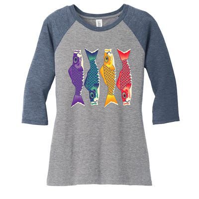 Bright Colorful Japanese Koi Carp Fish Women's Tri-Blend 3/4-Sleeve Raglan Shirt