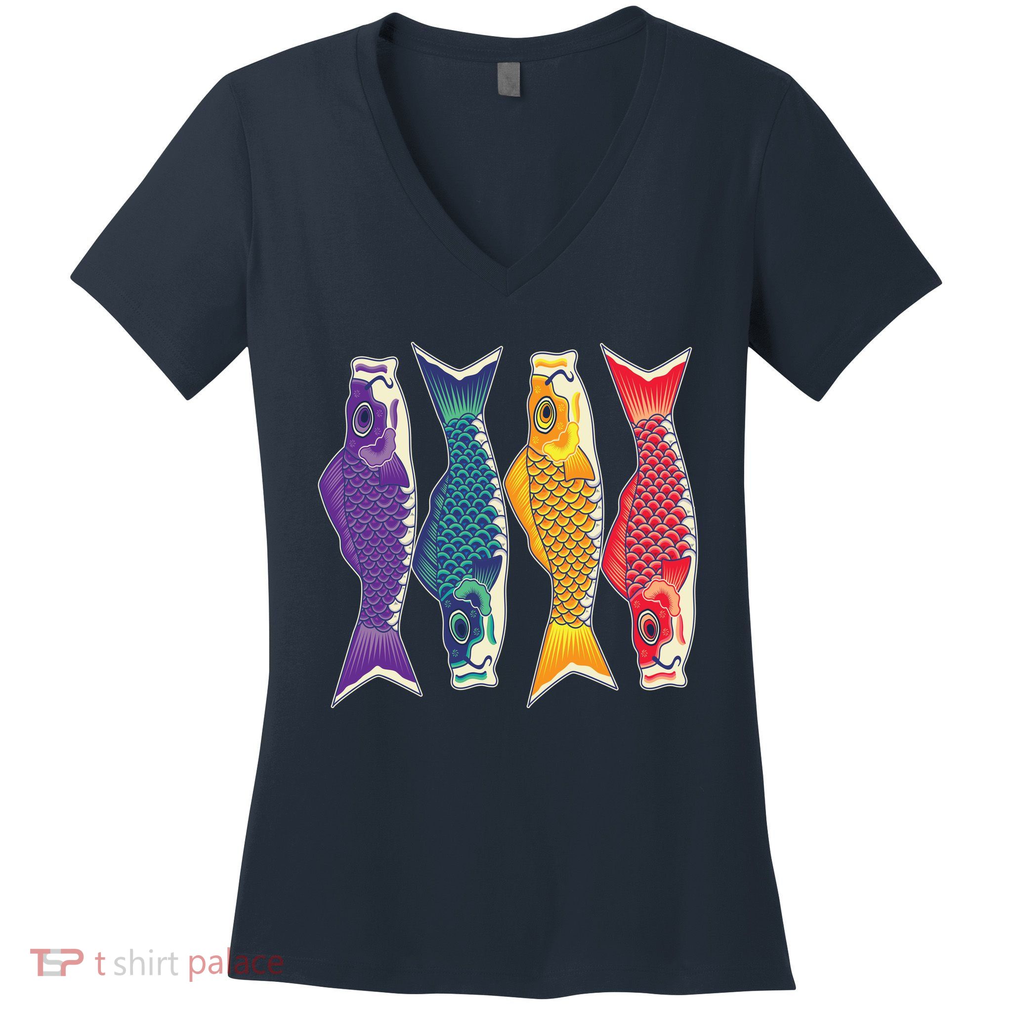 Bright Colorful Japanese Koi Carp Fish Women's V-Neck T-Shirt