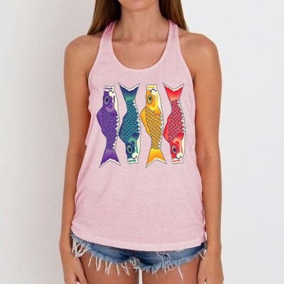 Bright Colorful Japanese Koi Carp Fish Women's Knotted Racerback Tank