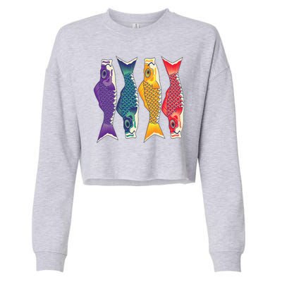 Bright Colorful Japanese Koi Carp Fish Cropped Pullover Crew