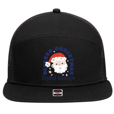 Blessed Christmas Joyful Season Santa Claus 7 Panel Mesh Trucker Snapback Hat