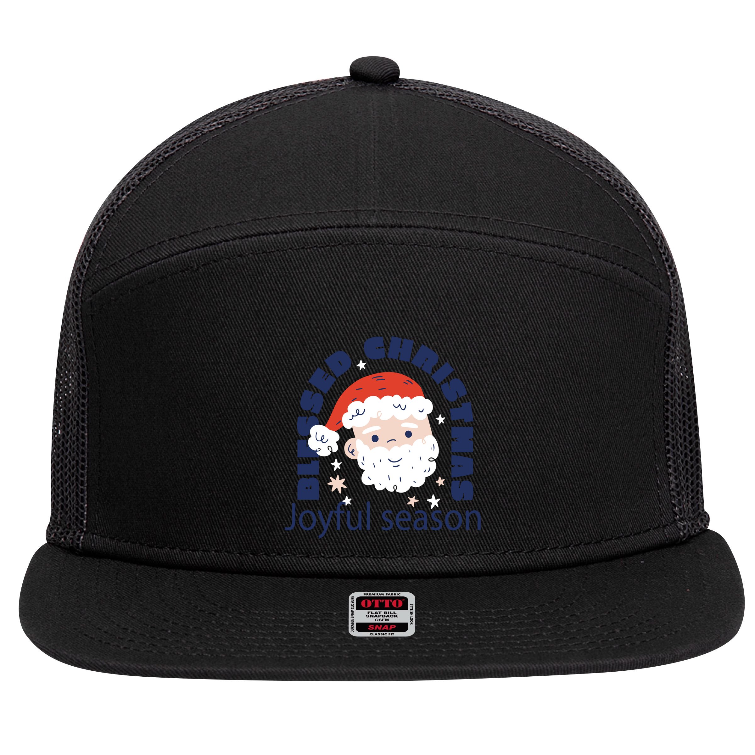 Blessed Christmas Joyful Season Santa Claus 7 Panel Mesh Trucker Snapback Hat