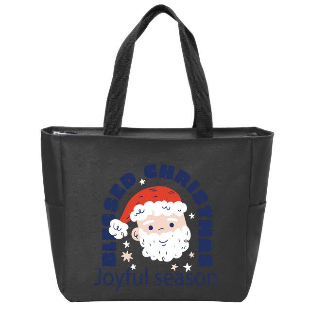 Blessed Christmas Joyful Season Santa Claus Zip Tote Bag