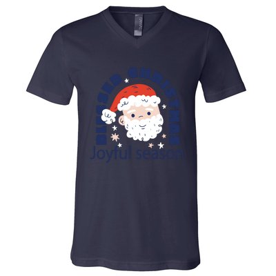 Blessed Christmas Joyful Season Santa Claus V-Neck T-Shirt