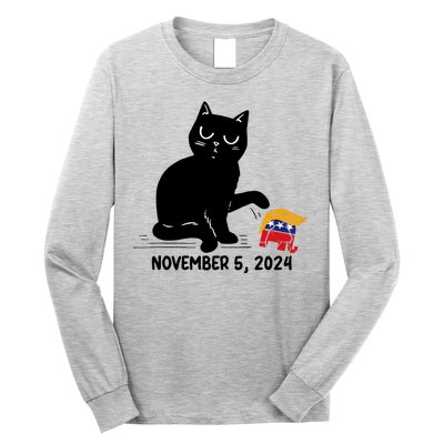 Black Cat Knock Over Trump Elephant Hair 2024 November 5th Long Sleeve Shirt