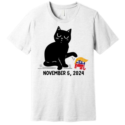 Black Cat Knock Over Trump Elephant Hair 2024 November 5th Premium T-Shirt