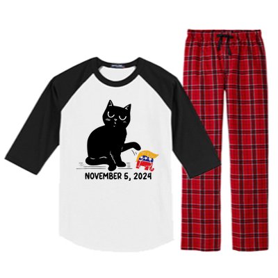 Black Cat Knock Over Trump Elephant Hair 2024 November 5th Raglan Sleeve Pajama Set