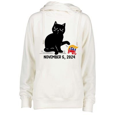 Black Cat Knock Over Trump Elephant Hair 2024 November 5th Womens Funnel Neck Pullover Hood