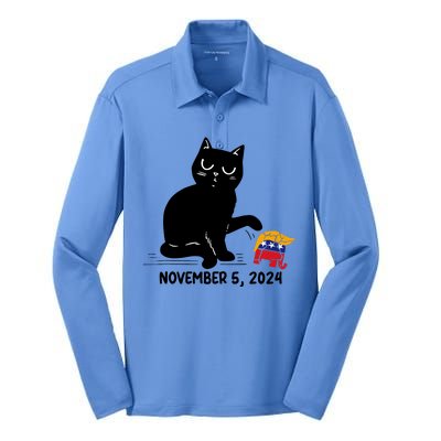 Black Cat Knock Over Trump Elephant Hair 2024 November 5th Silk Touch Performance Long Sleeve Polo