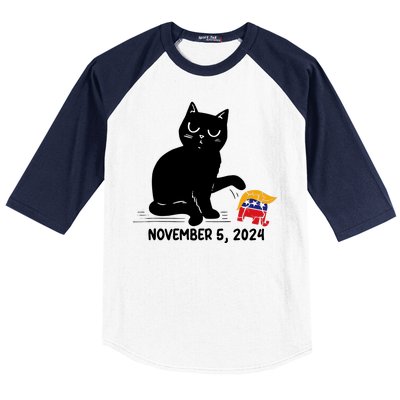 Black Cat Knock Over Trump Elephant Hair 2024 November 5th Baseball Sleeve Shirt