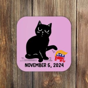 Black Cat Knock Over Trump Elephant Hair 2024 November 5th Coaster