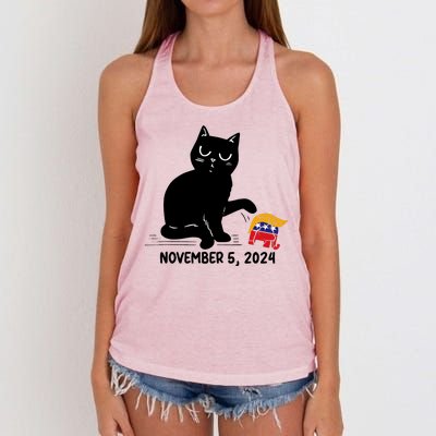 Black Cat Knock Over Trump Elephant Hair 2024 November 5th Women's Knotted Racerback Tank