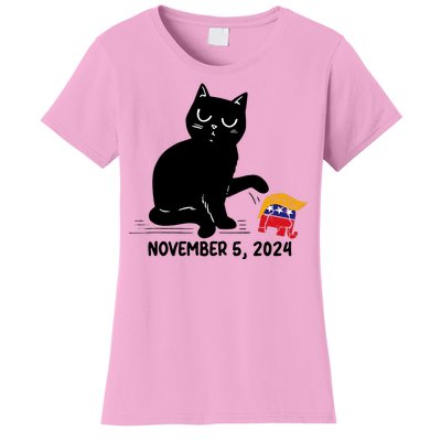 Black Cat Knock Over Trump Elephant Hair 2024 November 5th Women's T-Shirt