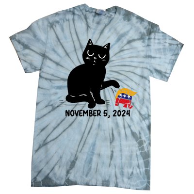 Black Cat Knock Over Trump Elephant Hair 2024 November 5th Tie-Dye T-Shirt