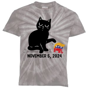 Black Cat Knock Over Trump Elephant Hair 2024 November 5th Kids Tie-Dye T-Shirt