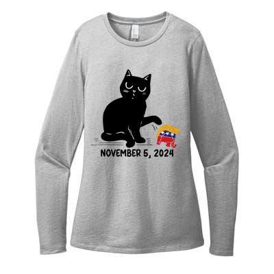 Black Cat Knock Over Trump Elephant Hair 2024 November 5th Womens CVC Long Sleeve Shirt