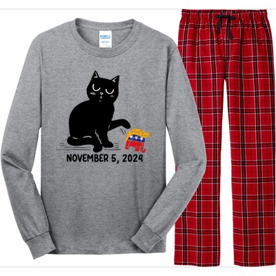 Black Cat Knock Over Trump Elephant Hair 2024 November 5th Long Sleeve Pajama Set