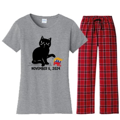 Black Cat Knock Over Trump Elephant Hair 2024 November 5th Women's Flannel Pajama Set