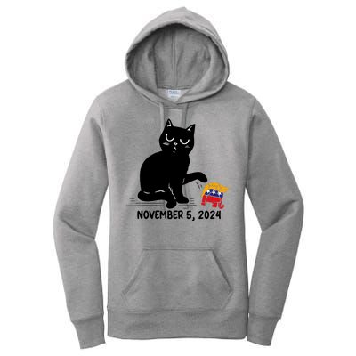 Black Cat Knock Over Trump Elephant Hair 2024 November 5th Women's Pullover Hoodie