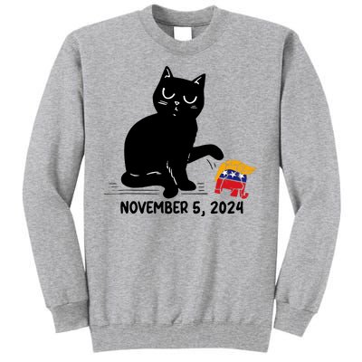 Black Cat Knock Over Trump Elephant Hair 2024 November 5th Tall Sweatshirt